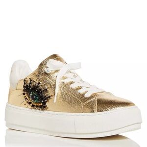 New Kurt Geiger Laney Eye Gold Leather Sneakers